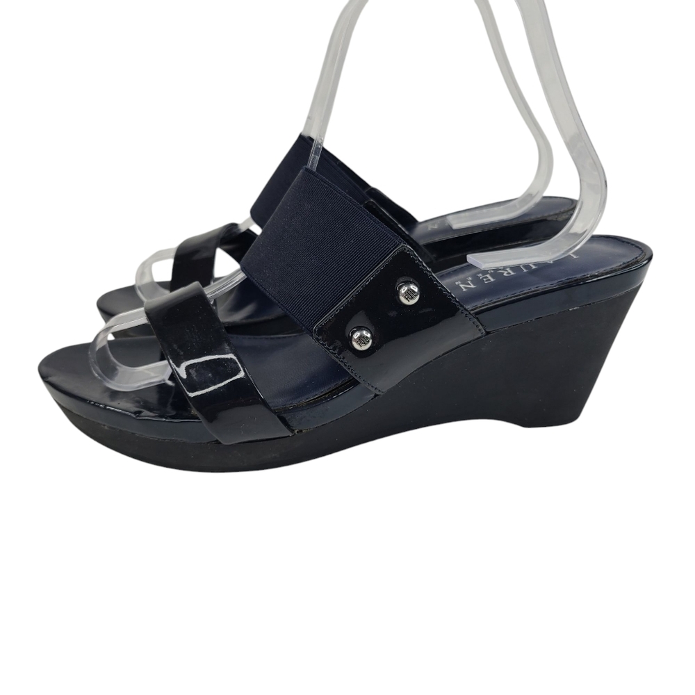 Lauren Ralph Lauren Rhianna Dark Navy Blue Slip-on Wedge Sandals Size 7